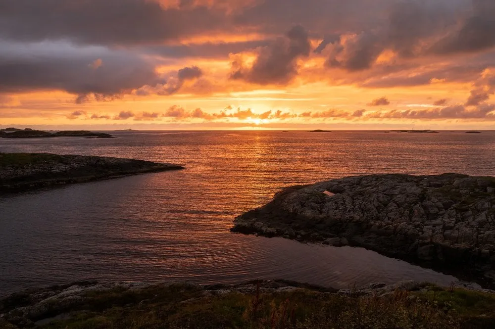 Sunset over the sea at the Atlantic Ocean Road