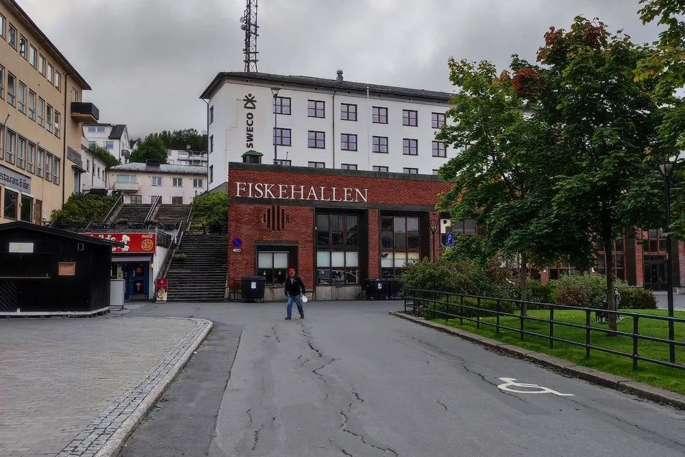 The Fiskehallen in Narvik on an empty street