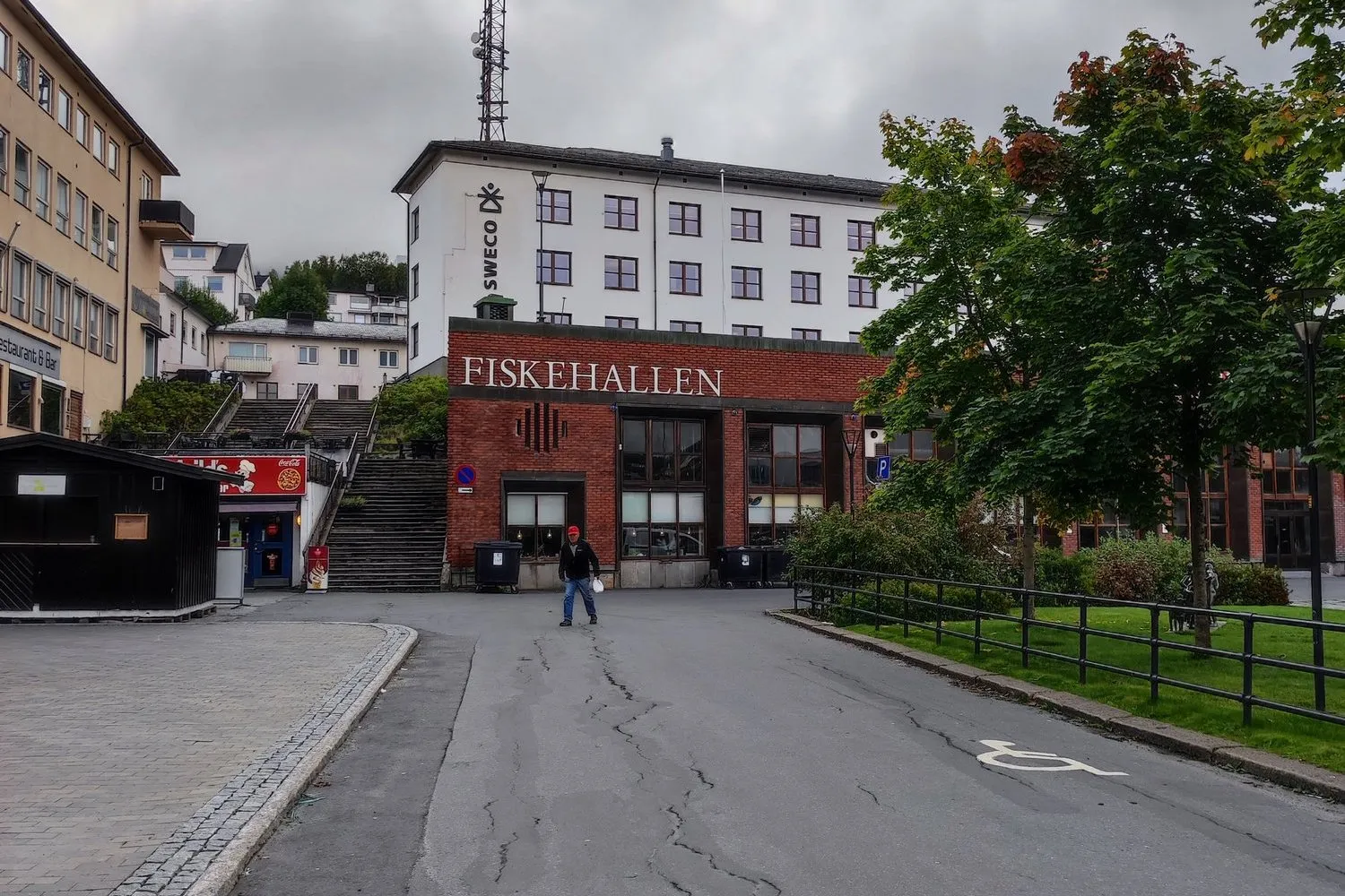 The Fiskehallen in Narvik on an empty street