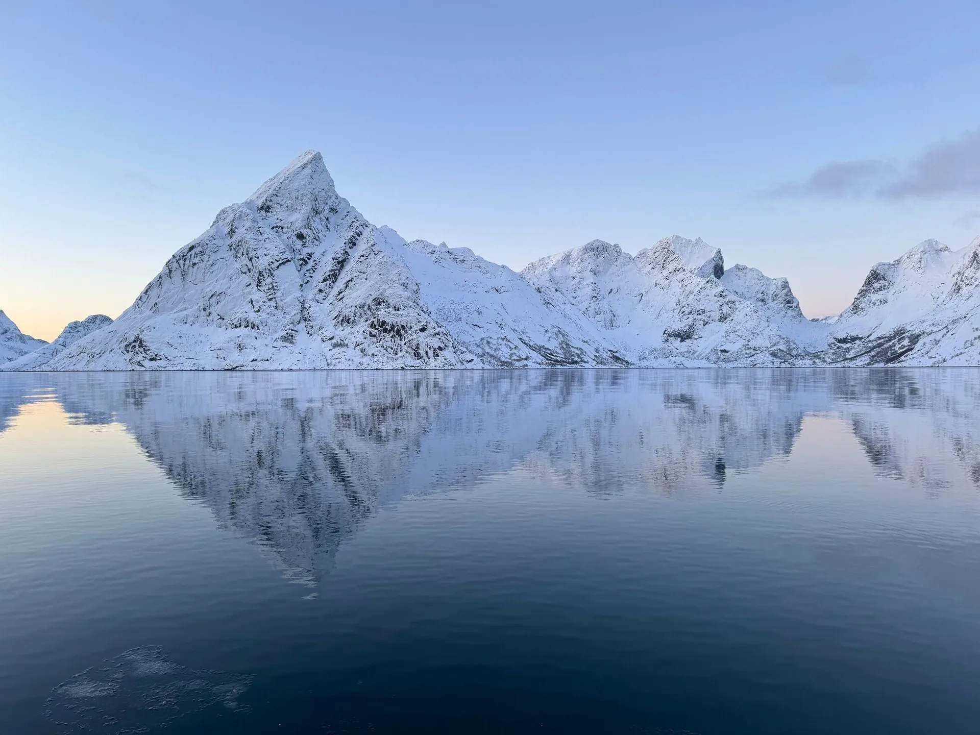 Brilliant sunshine over the snow-covered Lofoten